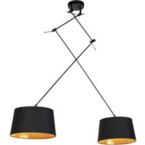 Hanglamp zwart met katoenen kappen zwart met goud 35 cm 2-lichts - Blitz