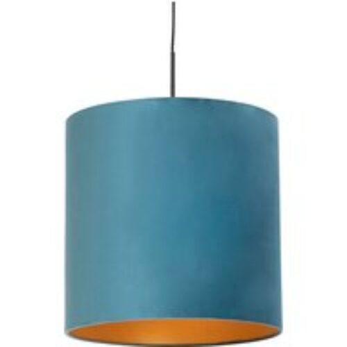 Hanglamp met velours kap blauw met goud 35 cm - Combi