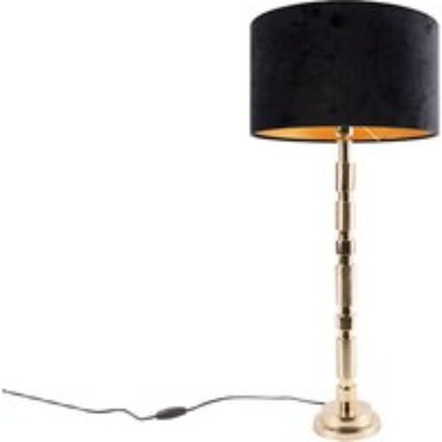Art deco tafellamp goud met velours kap zwart 35 cm - Torre