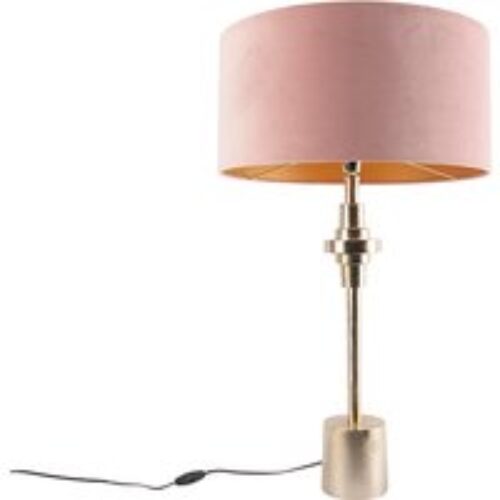 Art Deco tafellamp goud velours kap roze 50 cm - Diverso