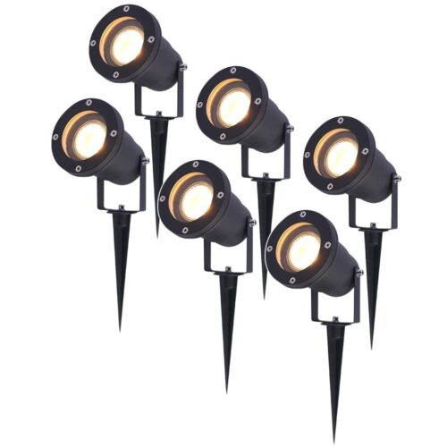 V-TAC Set van 6 LED Prikspots - 2700K Warm wit - Kantelbaar - IP44 Vochtbestendig - Aluminium - Tuinspot - Geschikt voor in de tuin - Zwart - 3 jaar garantie