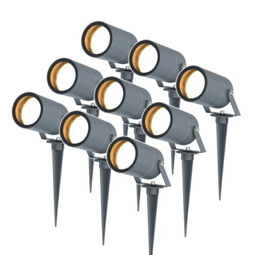 HOFTRONIC™ Set van 9 Spikey dimbare LED prikspots - excl. GU10 - Wandspot - IP65 voor binnen en buiten - Grondspies - Antraciet