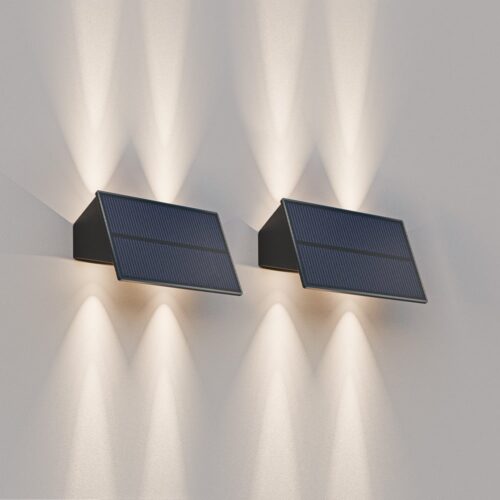 HOFTRONIC™ 2x Roby - Solar LED Wandlamp - Up & Downlight - 2 Lichtstanden - 4-Lichts - 3000K warmwit licht - Zwart - IP54-waterdicht