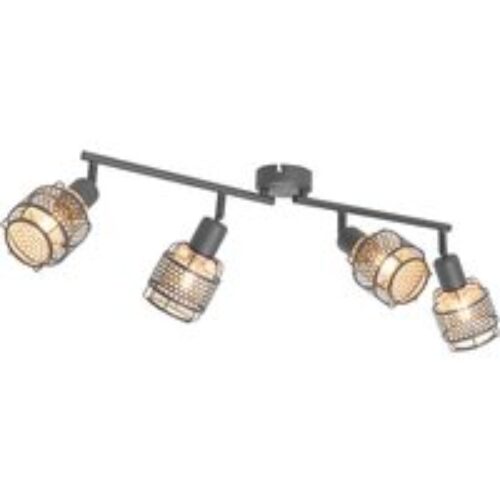 Design plafondlamp zwart met goud 4-lichts langwerpig - Noud