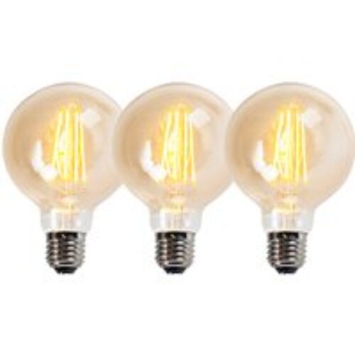 Set van 3 E27 dimbare LED lampen G95 goud 5W 450 lm 2200K