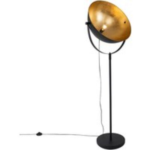 Industriële vloerlamp zwart 50 cm met goud verstelbaar - Magnax