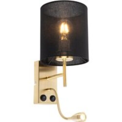 Art Deco wandlamp goud met katoenen zwarte kap - Stacca