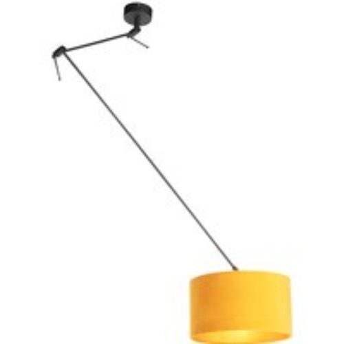 Hanglamp zwart met velours kap oker met goud 35 cm - Blitz