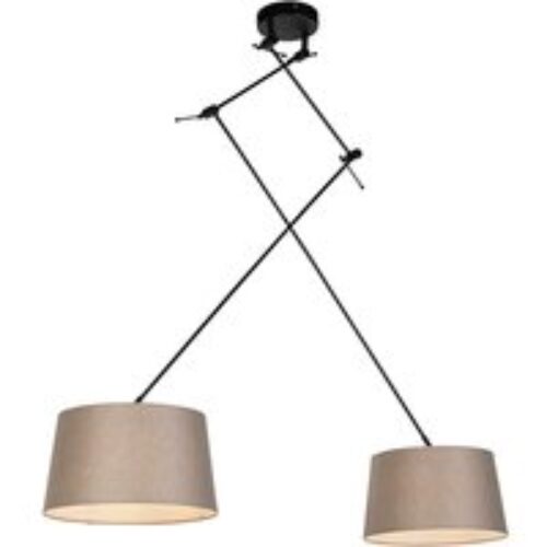 Hanglamp zwart met linnen kappen taupe 35 cm 2-lichts - Blitz