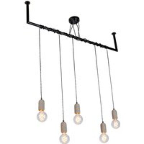 Industriële hanglamp zwart met beton 5-lichts - Cavoba