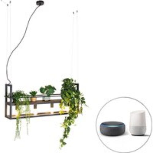 Smart hanglamp zwart met hout en rek 4-lichts incl. Wifi A60 - Cage Rack