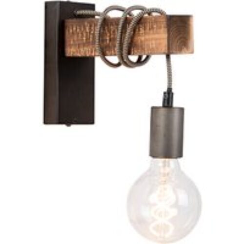 Smart industriële wandlamp zwart met hout incl. wifi G95 - Gallow