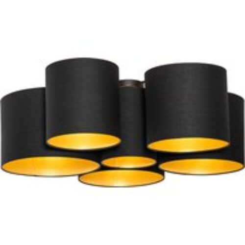 Plafondlamp zwart met gouden binnenkant 6-lichts - Multidrum