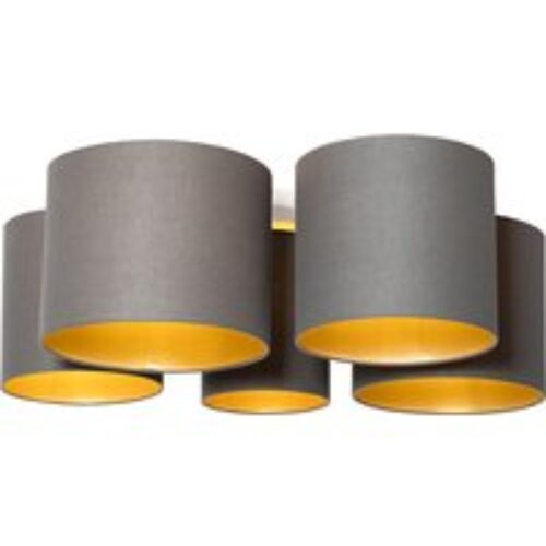 Plafondlamp taupe met gouden binnenkant 5-lichts - Multidrum