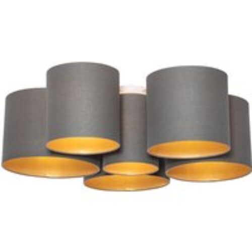 Plafondlamp taupe met gouden binnenkant 6-lichts - Multidrum