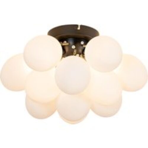 Art deco plafondlamp zwart met opaal glas 3-lichts - Uvas