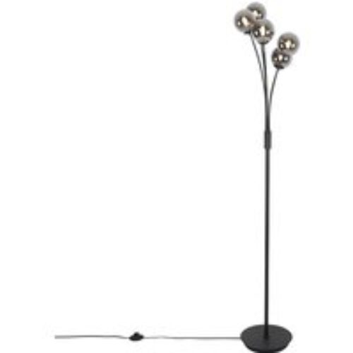 Moderne vloerlamp zwart 5-lichts met smoke glas - Athens