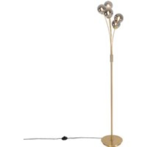 Moderne vloerlamp goud 5-lichts met smoke glas - Athens