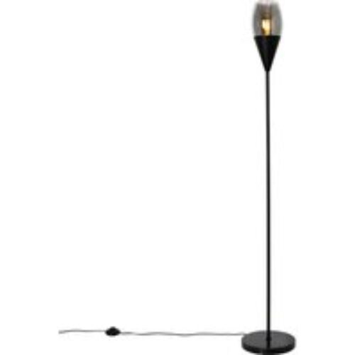 Moderne vloerlamp zwart met smoke glas - Drop