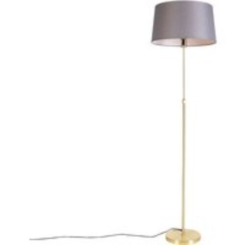 Vloerlamp goud/messing met linnen kap grijs 45 cm - Parte