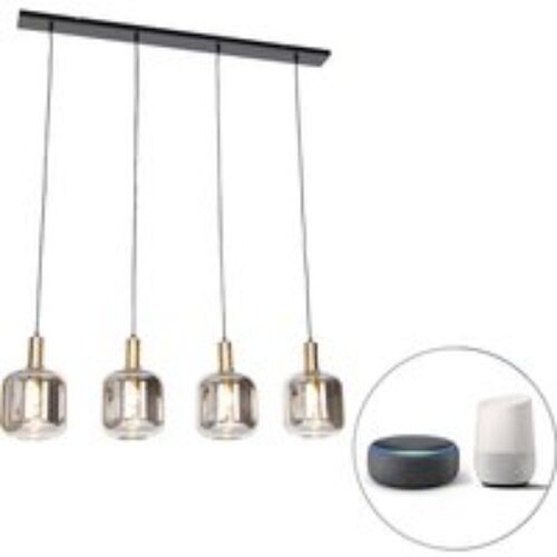 Smart hanglamp zwart met smoke glas 4-lichts incl. Wifi A60 - Zuzanna