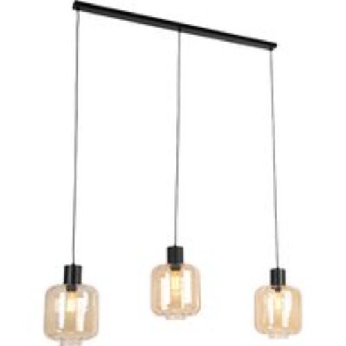 Design hanglamp zwart met amber glas 3-lichts 161