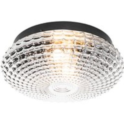 Klassieke plafondlamp zwart met smoke glas 30 cm IP44 - Nohmi