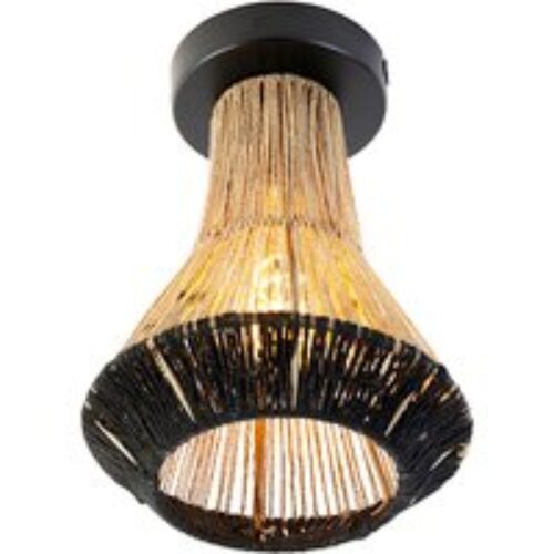 Landelijke plafondlamp zwart met touw 19 cm - Jenthe