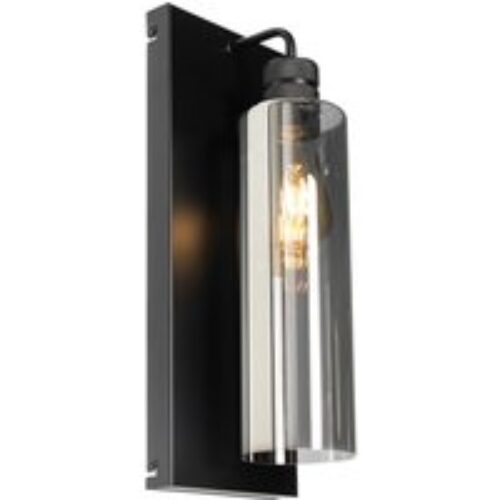 Moderne wandlamp zwart met smoke glas - Stavelot