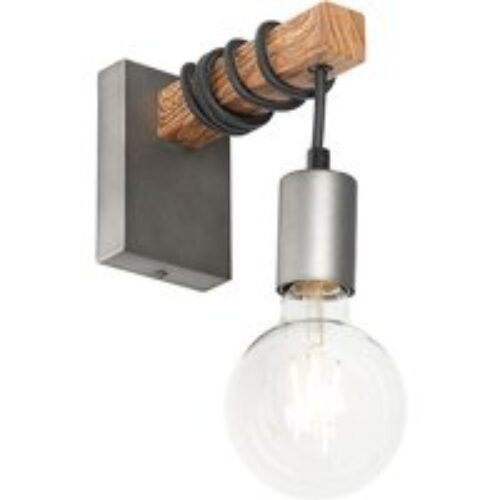 Industriële wandlamp staal met bruin - Gallow