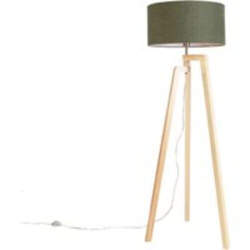 Vloerlamp tripod hout met kap 50 cm groen - Puros