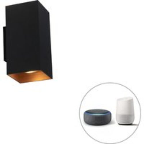 Smart wandlamp zwart met goud vierkant incl. 2 Wifi GU10 - Sab