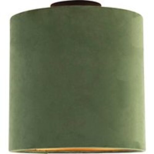 Plafondlamp met velours kap groen met goud 25 cm - Combi zwart