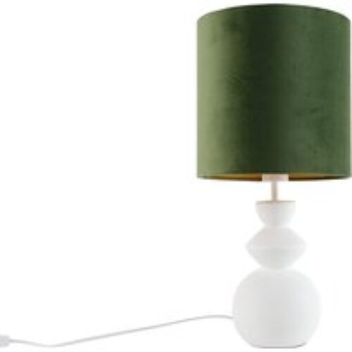 Design tafellamp wit velours kap groen met goud 25 cm - Alisia