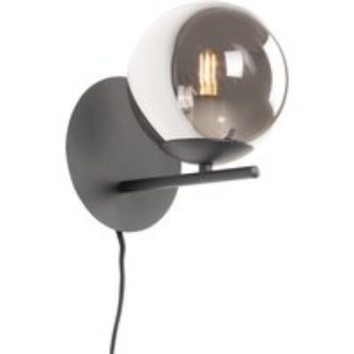 Art Deco wandlamp zwart en smoke glas - Flore