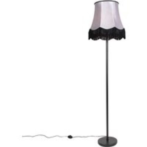 Klassieke vloerlamp zwart met Granny B kap grijs - Simplo