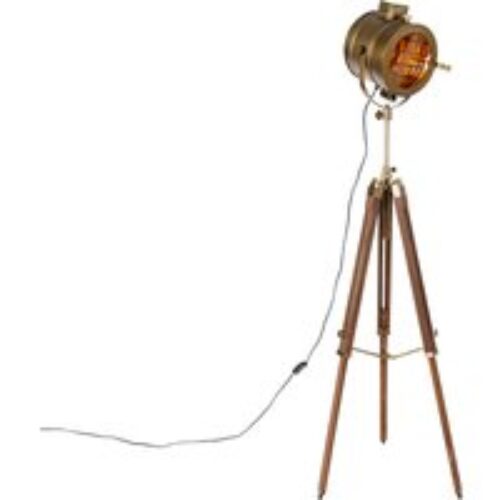 Tripod vloerlamp brons met hout studiospot - Radient