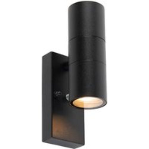 Buiten wandlamp zwart 2-lichts IP44 met schemersensor - Duo