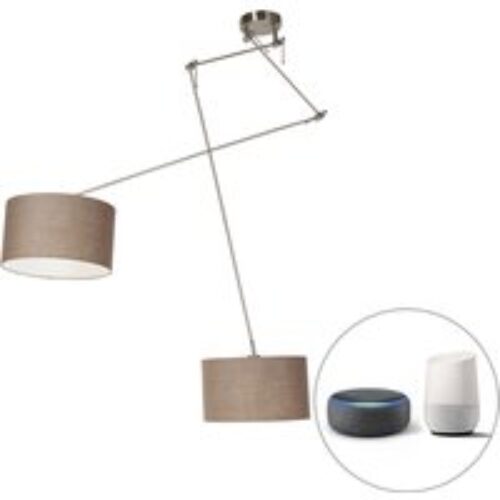 Smart hanglamp staal met kap 35 cm taupe incl. 2 Wifi A60 - Blitz