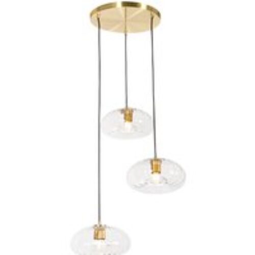 Art Deco hanglamp goud met glas rond 3-lichts - Ayesha