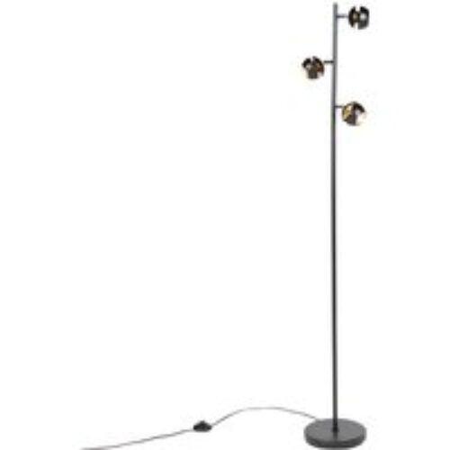 Moderne vloerlamp 3-lichts zwart met gouden binnenkant - Buell Deluxe