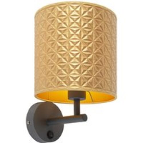 Vintage wandlamp donkergrijs met goud triangle kap - Matt